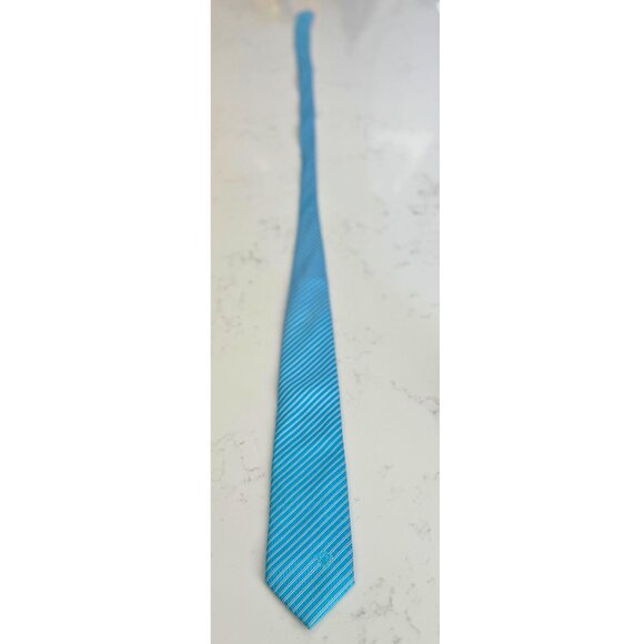 Versace Made in Italy Blue Stripe Silk Tie Medusa Logo | 100% Silk - Picture 1 of 8